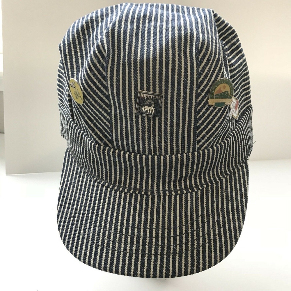 ADULT Navy Blue STRIPED ENGINEER'S TRAIN HAT CAP R